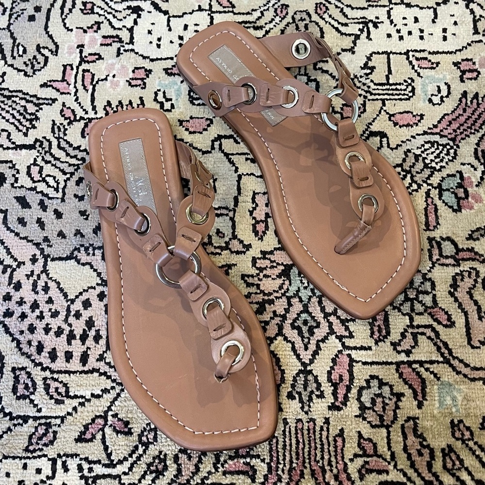 AGL Buckled Thong Brown Leather Flat Sandal Women’s Size 38